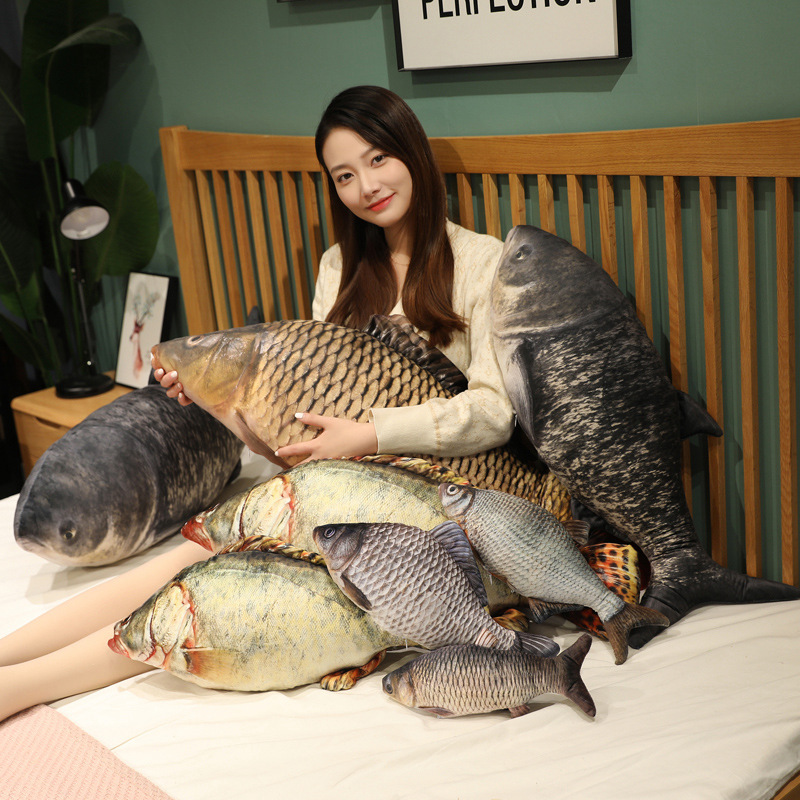 Realistic 3D Fish Plush Toy Simulation Carp Salmon Pillow Soft Stuffed Animal Cat Kicker Interactive Pet Supplies Funny Gift
