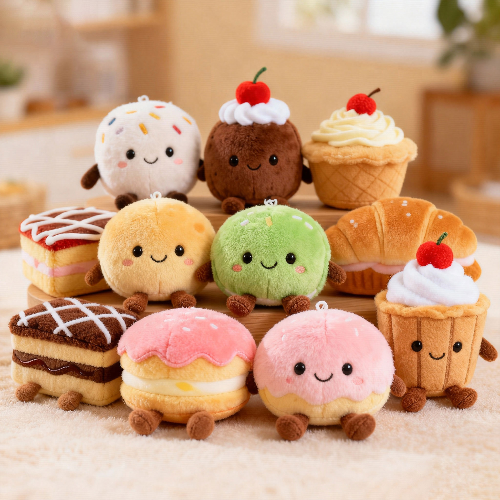 Custom Simulation Cake Bread Plushies Mascot Desktop Ornament Afternoon Tea Series Soft Toy For Brand Merchandise &amp; Bakery Gift