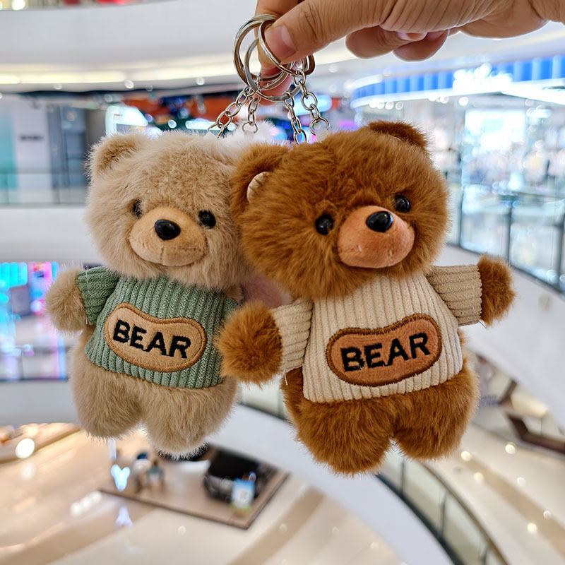Stylish Soft Fluffy Stuffed Animal Toys Bag Charm Keyring Accessories Cute Mini Small Teddy Bear Plush Keychain Pendant Doll