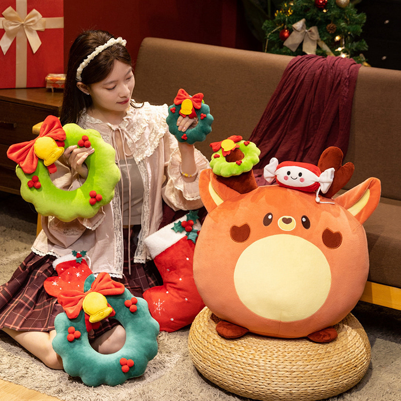 Cartoon Christmas Series Princess Bear Plush Throw Pillow Embroidered Super Soft PP Cotton Filling Mesh UV Varnishing Unisex Toy