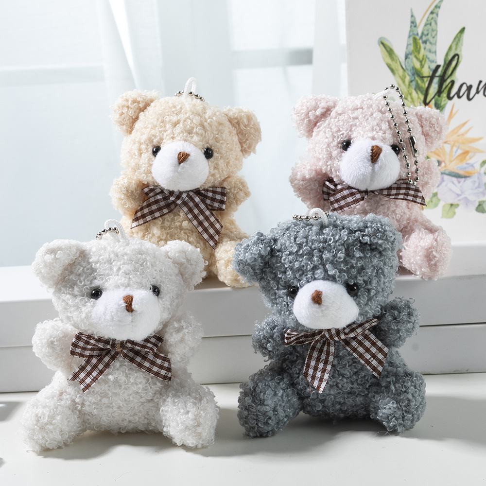 Cute Cartoon Mini Bow Tie Bear 3D Soft PP Cotton Plush Toy Bag Car Keychain Pendant Doll Wholesale