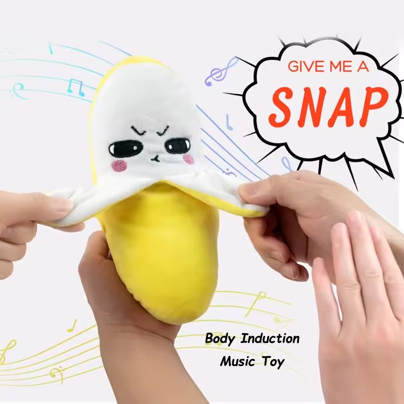 Educational Musical Learning Fruit Piano PP Cotton Embroidered Super Soft Body Inductive Beat Music Banana Plush Toys for Ages