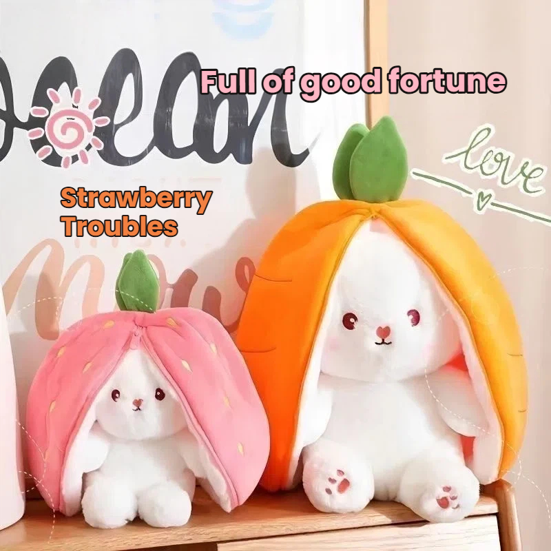 2 in 1 Carrot Strawberry Rabbit Soft Stuffed Animals Plush Animal Toys Kids Pillow Strawberry Bunny Plush Stuffed Animals Toys