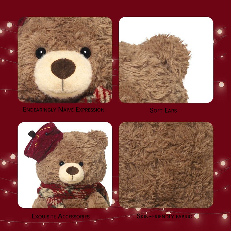 High Quality Super Soft Plush Cute Teddy Bear Scarf Christmas Plush Doll with Moving Ears Customizable Size &amp; Color Xmas Gift