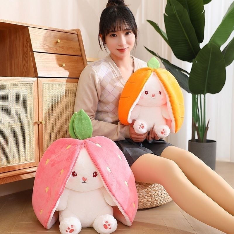 2 in 1 Carrot Strawberry Rabbit Soft Stuffed Animals Plush Animal Toys Kids Pillow Strawberry Bunny Plush Stuffed Animals Toys
