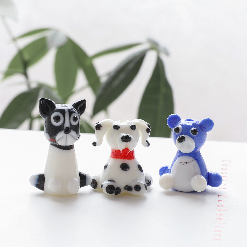 Cute Teddy Corgi Puppy Kitten Bear Animal Ornaments Creative Home Cartoon Glass Lampworking Craft Mini Tabletop Decorations