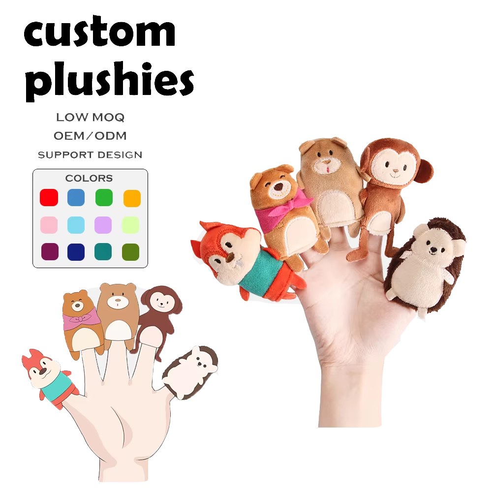 Custom Plush Puppet Finger Soft Hand Accessory Toys Stuffed Animal Mini Cute Kawaii Doll for Kids Educational Story Telling
