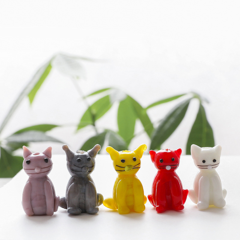 Cute Teddy Corgi Puppy Kitten Bear Animal Ornaments Creative Home Cartoon Glass Lampworking Craft Mini Tabletop Decorations