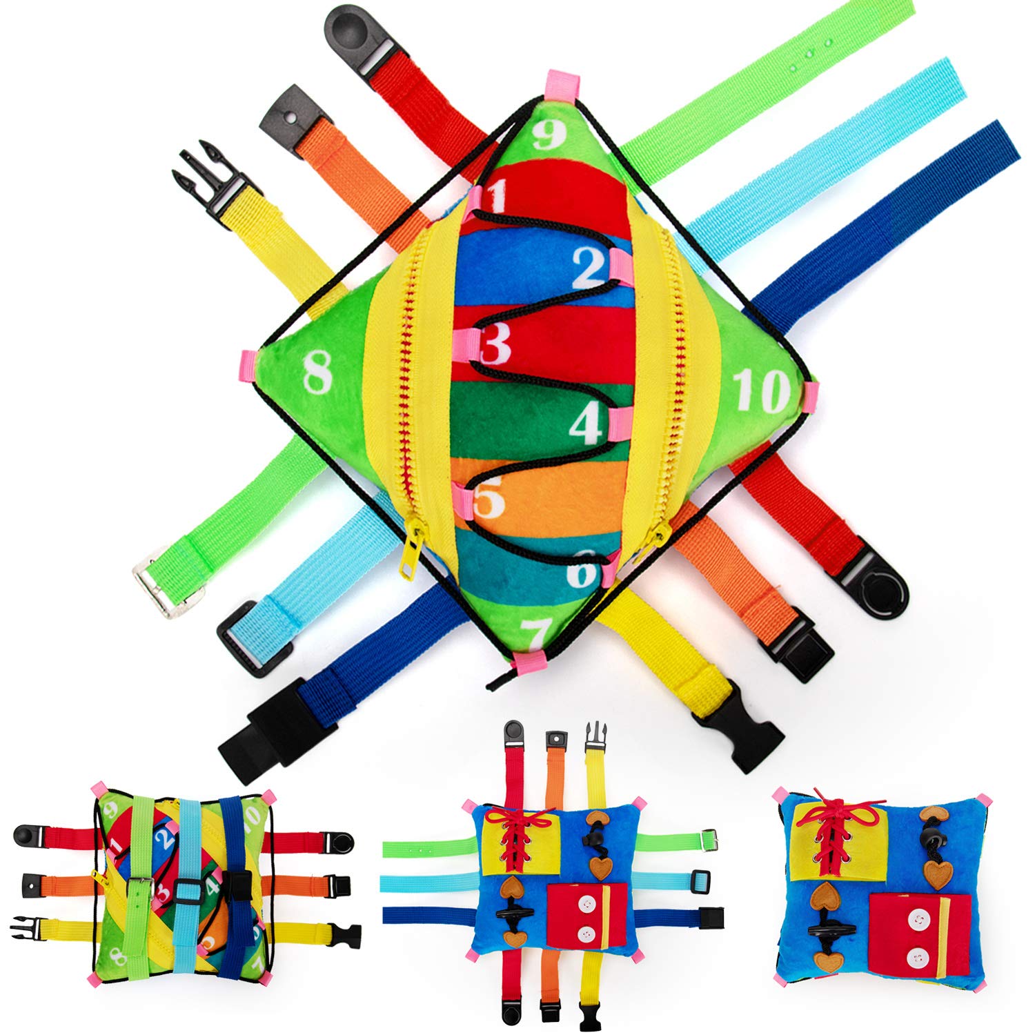 Sensory Plush Education Pillow Toys for Children Learning Fine Motor Skill Problem Solving Buckles Educational Travel Toy