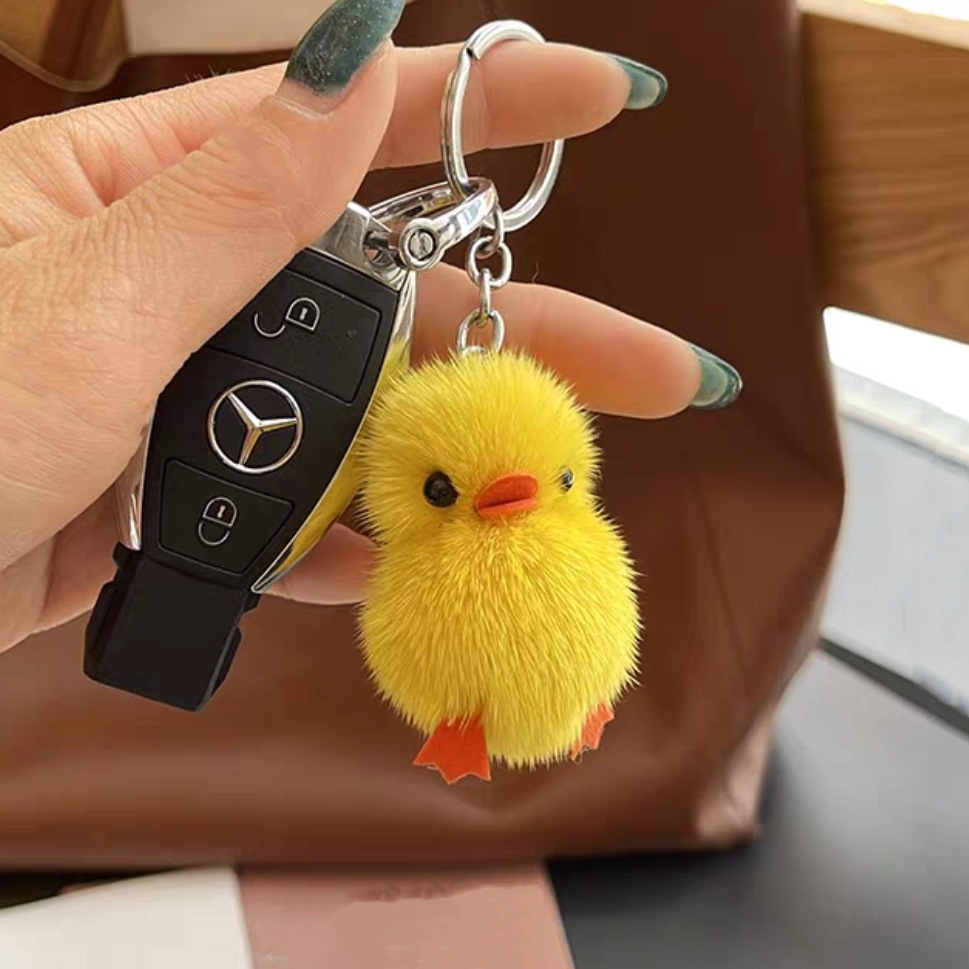 Mini Duck Plush Toys Car Keychain Pompom Keychain Helmet Pilot Mini Yellow Duck Pompom Keychain Plush for Promotion Gifts