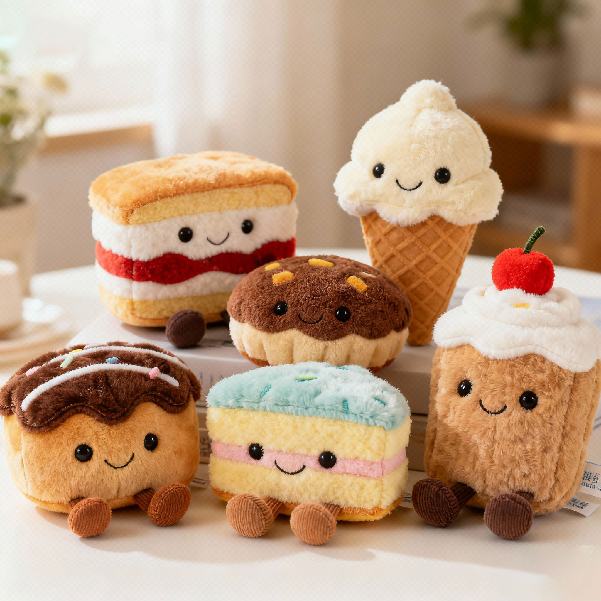 Custom Simulation Cake Bread Plushies Mascot Desktop Ornament Afternoon Tea Series Soft Toy For Brand Merchandise &amp; Bakery Gift