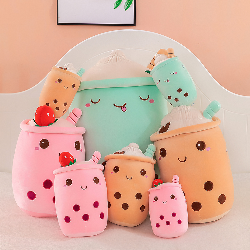 Hot Sell Cute Strawberry Drink Plush Stuffed Toy Soft Ice Cream Milk Tea Plush Boba Tea Toy Boba Plushie Pillow Peluche