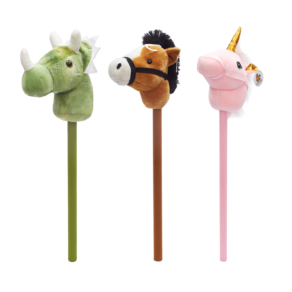 Hobby Horse Plush Toy Stuffed Horse Head with Detachable Wooden Stick Horsing with Music