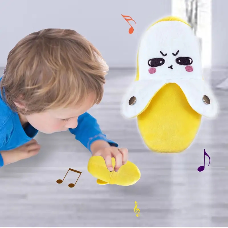 KSF TikTok Inductive Beat Music Banana Plush Toys Baby Educational Musical Learning Animal Doll Soft Stuffed Banana PP Cotton