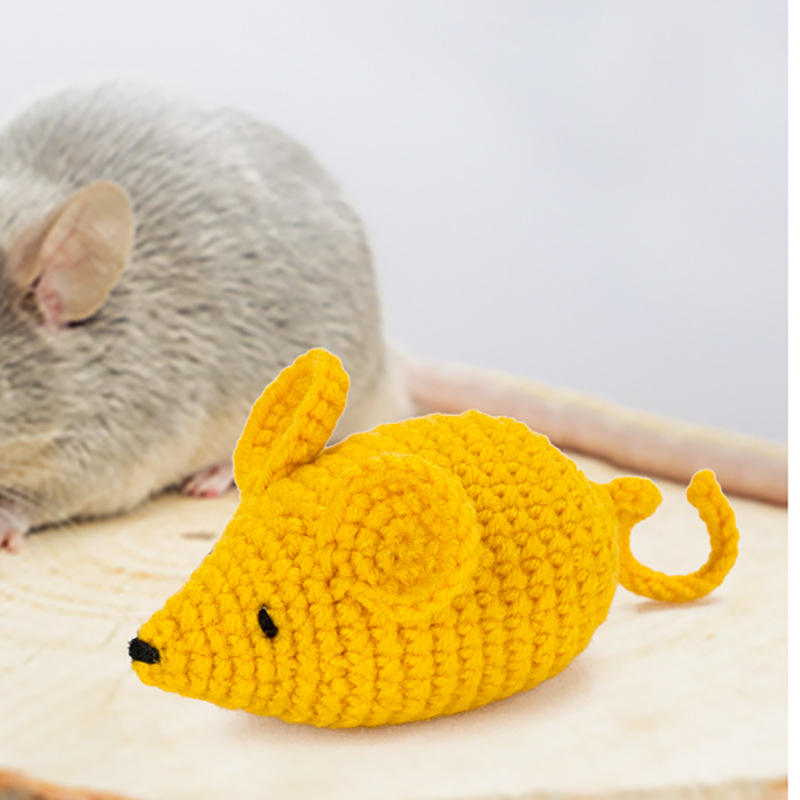 New Handmade Crochet Plush Mouse Cat Dog Interactive Movement Biting Woolen Animal Pet Chew Toy