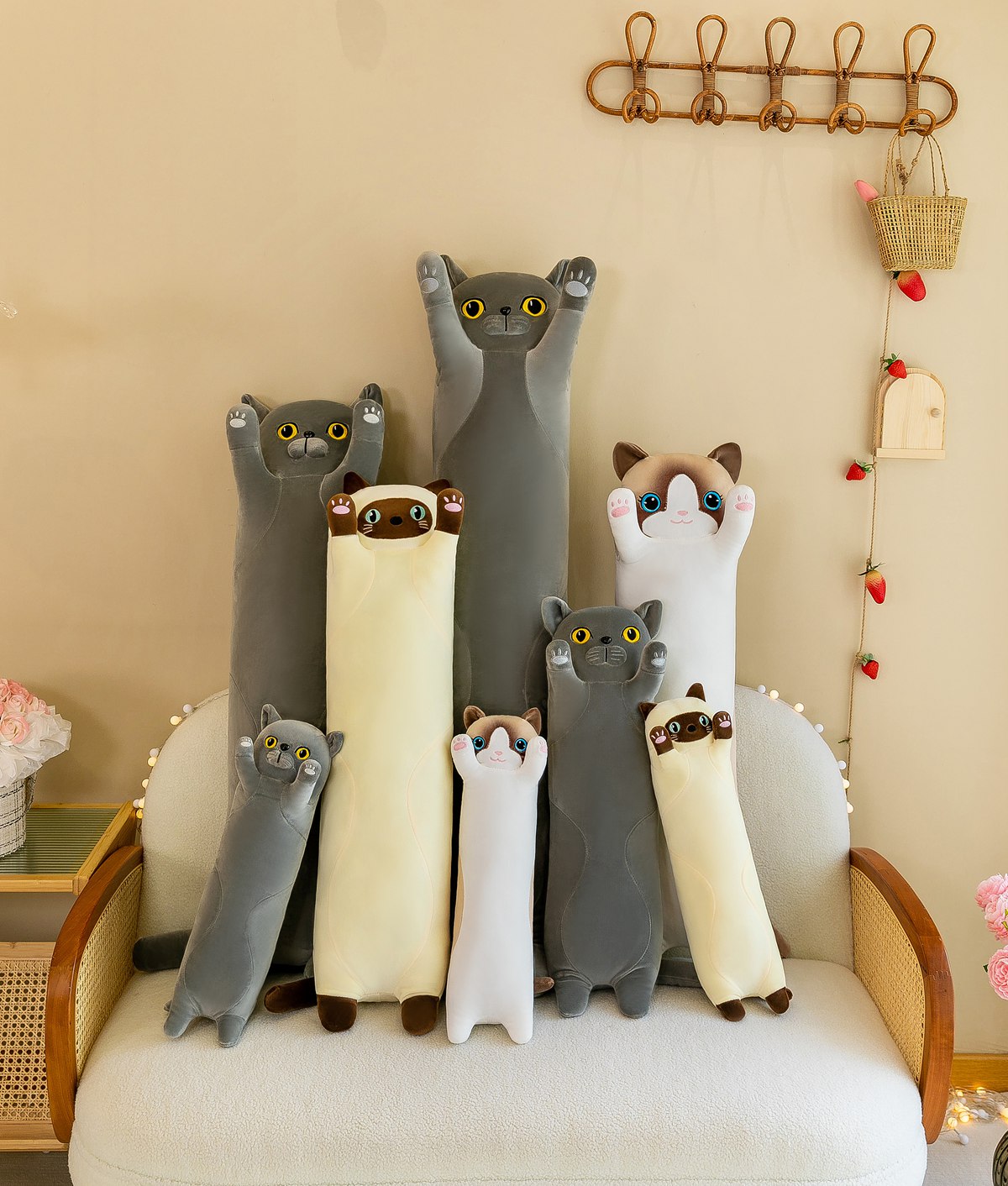 Baby Kids Toys Soft Cat Pillow Plush Big Hugging Plush Pillow Cartoon Long Cat Plush Pillow