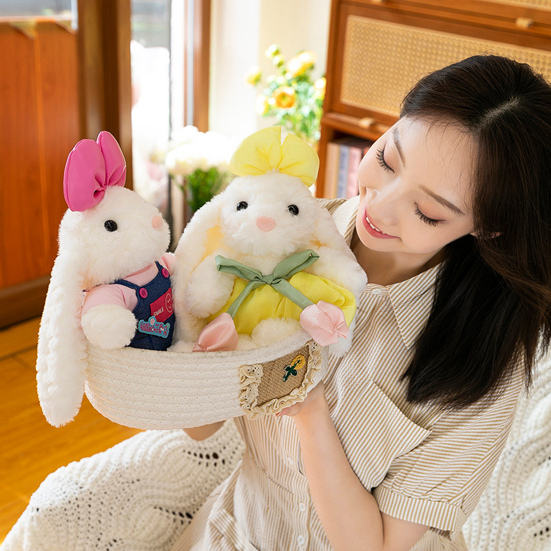 Adorable Girly Princess Heart Hanging Ear Rabbit Pastoral Series Plush Toy Chirp Mesh Stress Relief Doll Super Soft Plush