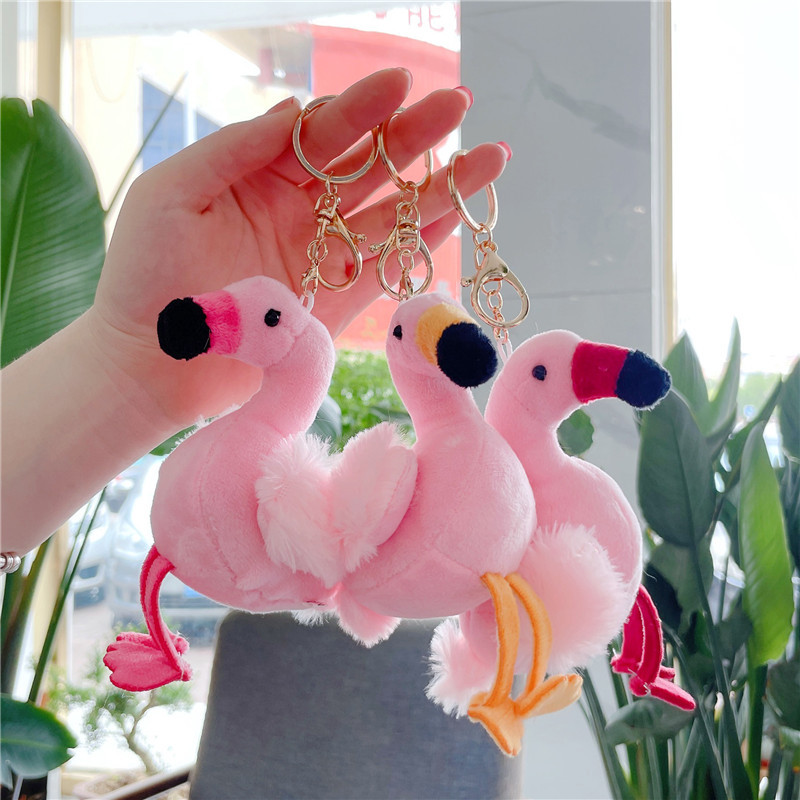 Wholesale Oem Cute Soft Lovely Cartoon Pendant Flamingo Doll Toys Plush Keychains for Kids Children