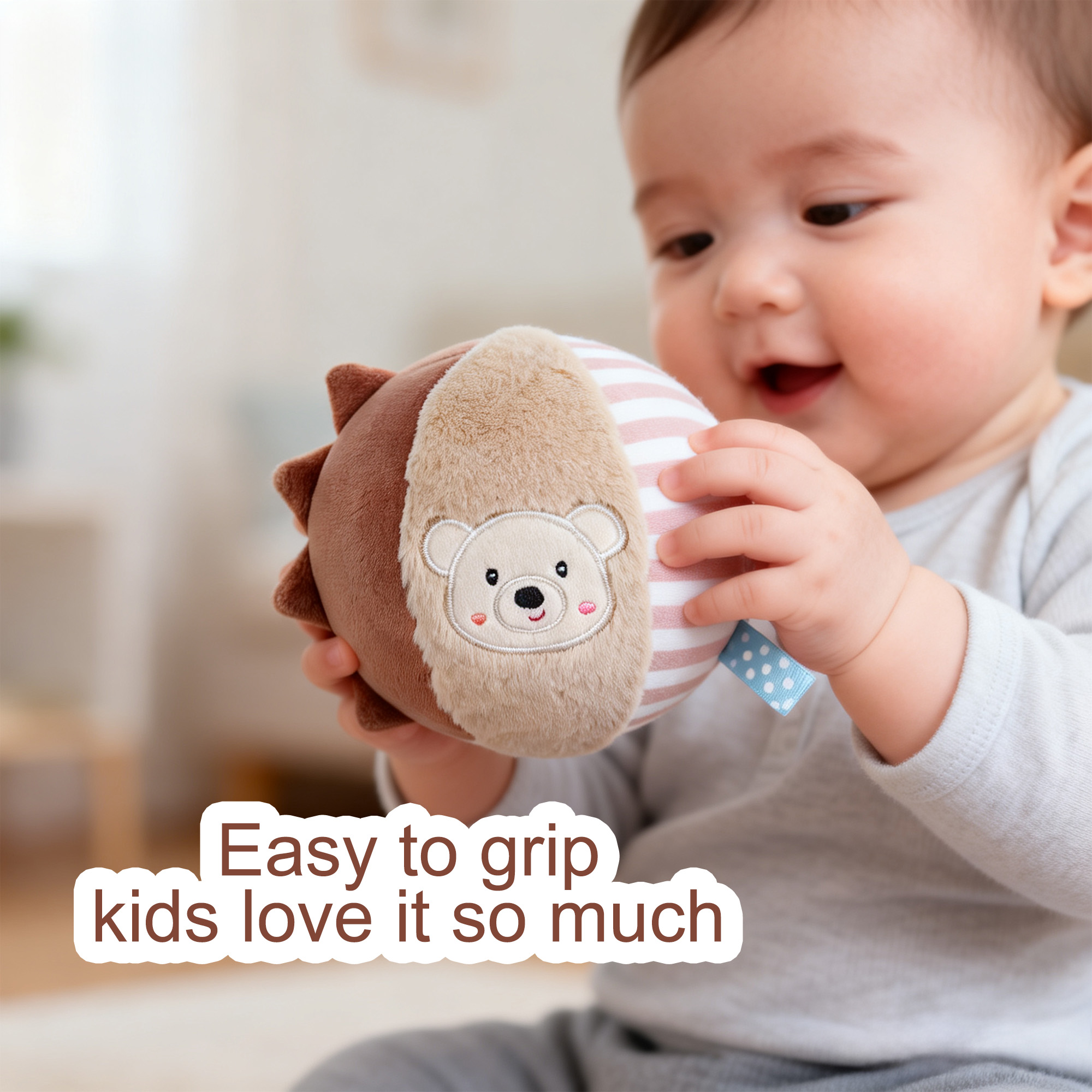 Newly Designed Little Bear Animal Stuffed Ball Rattle Toy PP Cotton Filling 10cm Newborn Baby Gift Set 0-12 Months