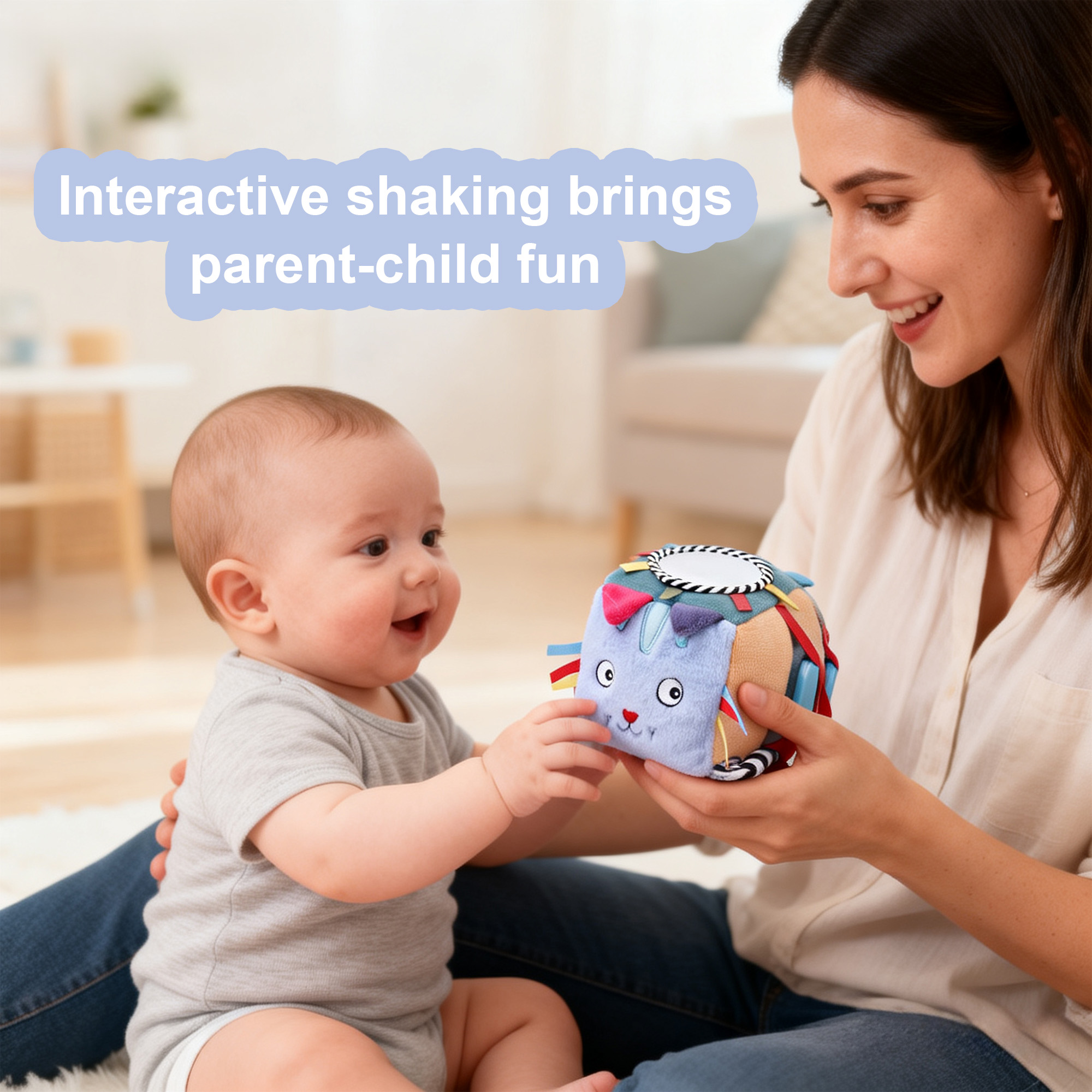 Newborn Educational Musical Soft Plush Toys with Mirror Sensory Three-Dimensional Rattle for 0-24 Months Old