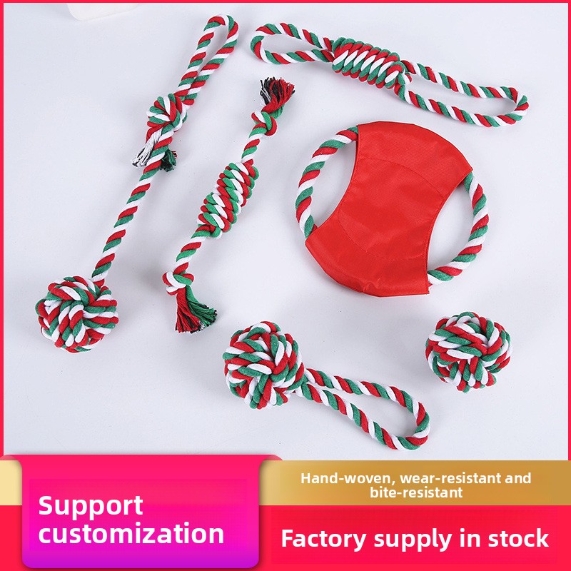 China Factory Wholesale High Quality For Bestseller Dog Cotton Rope Knot Teething Toy Set Christmas Gift