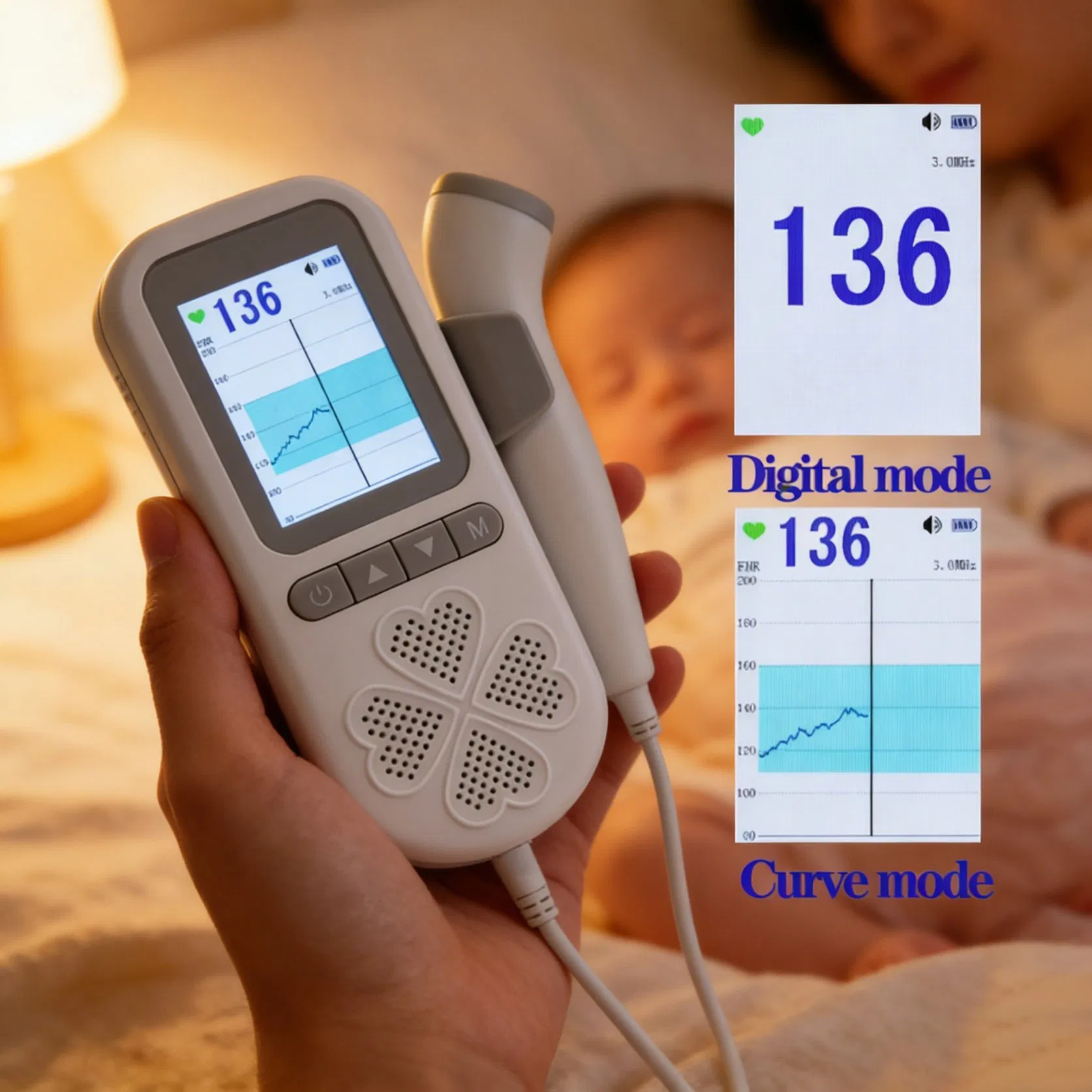 Doppler Ultrasound Fetal Heart Rate Monitor &amp; Patient Monitor Portable Patient Monitor for Prenatal Care