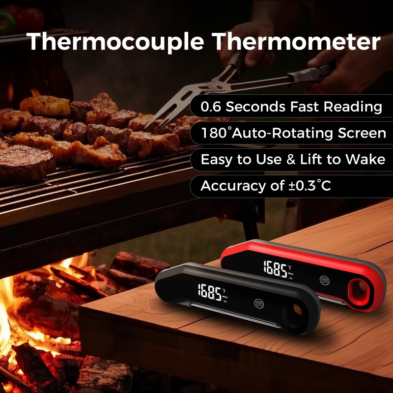 Faster 0.6 Sec Instant Read Folding Probe Household Kitchen Cooking Food Thermocouple Meat Thermometer Waterproof Digital BBQ Thermometer for Oven/Smoker/Grill