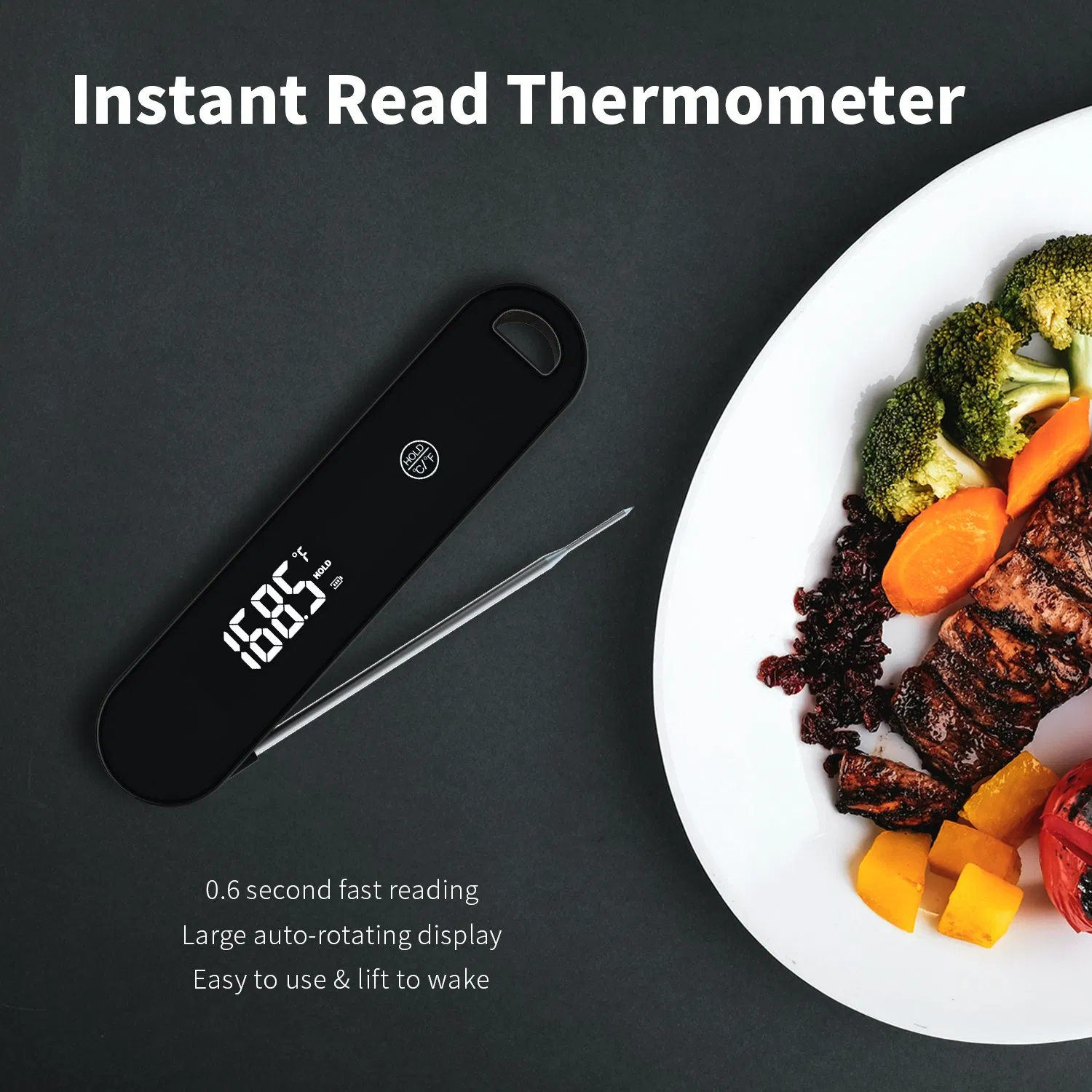Less Than 0.6 Seconds Thermocouple Meat Thermometer Digital, Instant Read Thermometer with LCD Display, IP67 Waterproof for Grill, BBQ, Cooking, Smoker