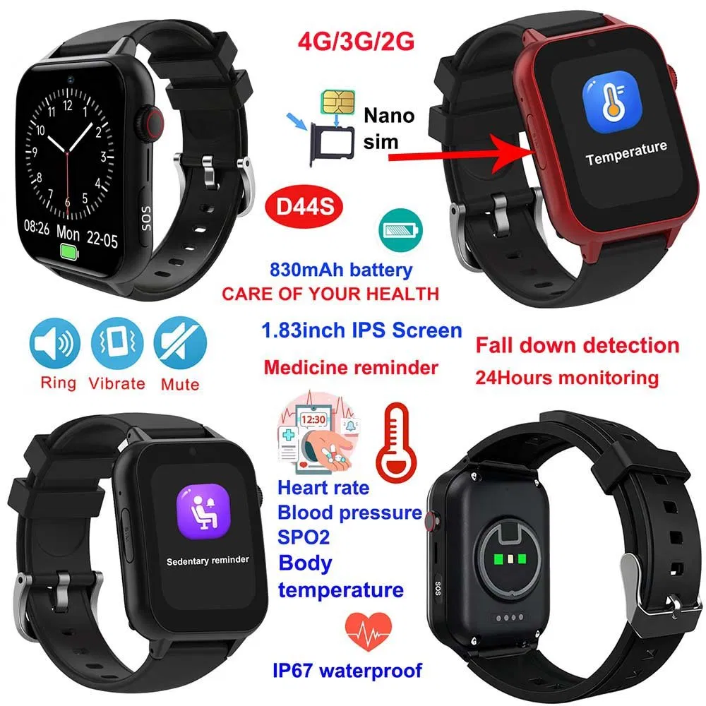Hot selling China factory LTE IP67 water resistance radian screen GPS tracking device with fall down detection sleep monitoring D44S