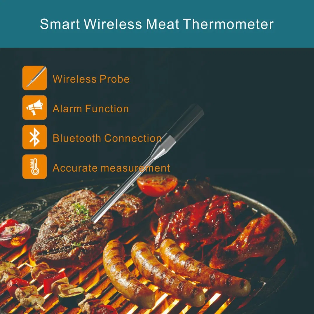 Real Wireless Waterproof IP67 Household Oven BBQ Grill Cooking Kitchen Smart APP Bluetooth Meat Food Digital Thermometer with Chargeable Battery