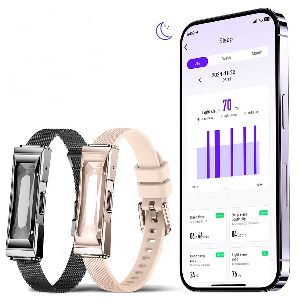 OEM No-Screen Smart Wrist Bracelet Sleep &amp; Stress Monitor Trendy Wearable IP68 Waterproof Health Band for Ladies Women