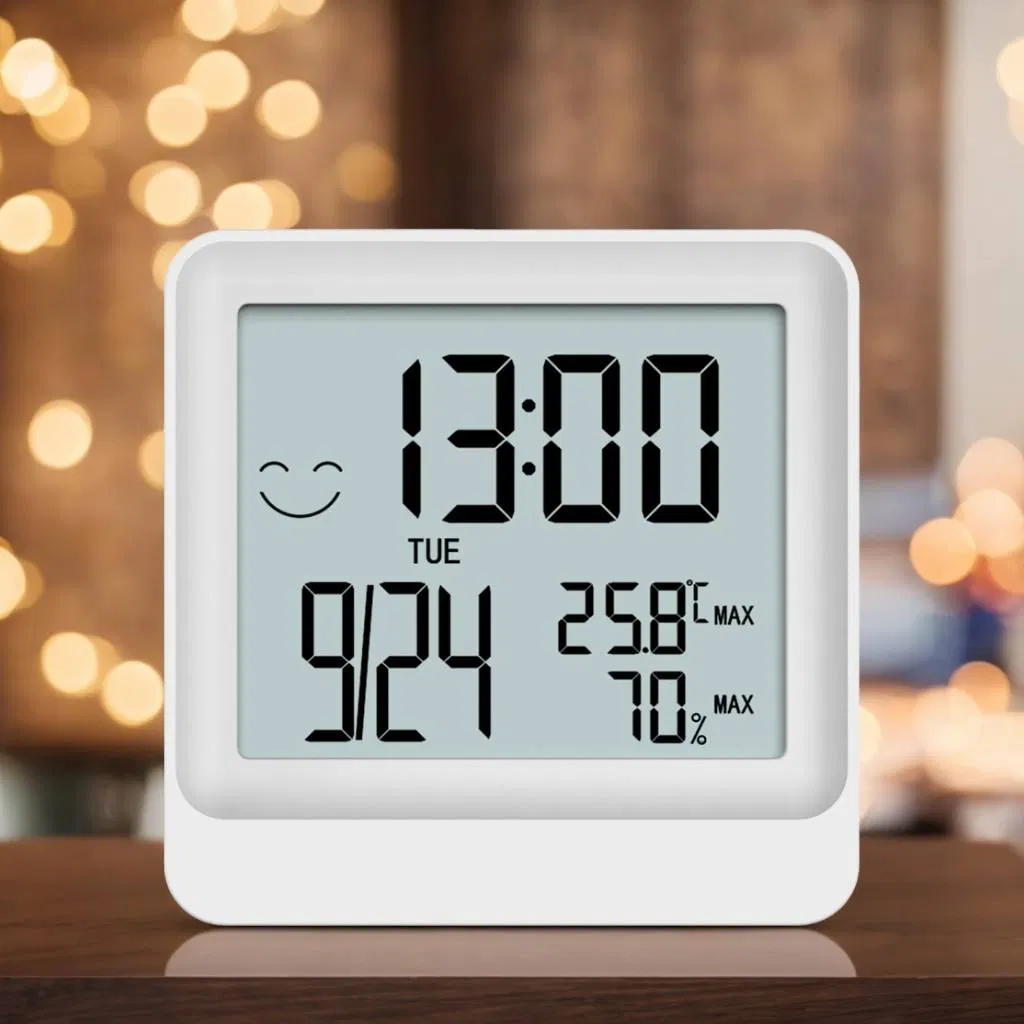 Factory Wholesale New Design LCD Display Digital Hygrometer Thermometer with Clock