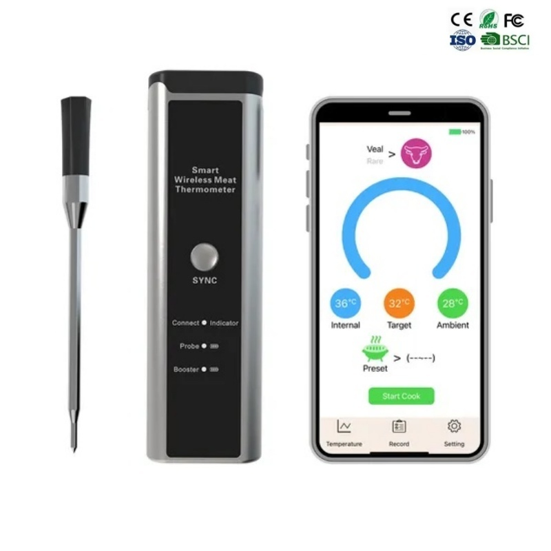 Real Wireless Waterproof IP67 Household Oven BBQ Grill Cooking Kitchen Smart APP Bluetooth Meat Food Digital Thermometer with Chargeable Battery