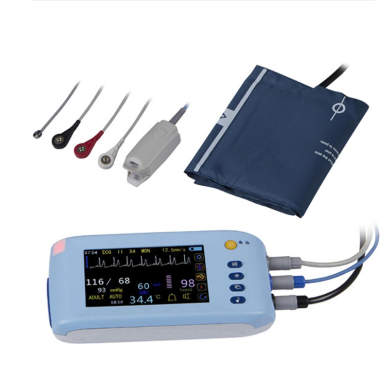 Portable ECG, NIBP, SpO2, Pr, Temp., Hr Touch Screen Handheld Patient Monitor