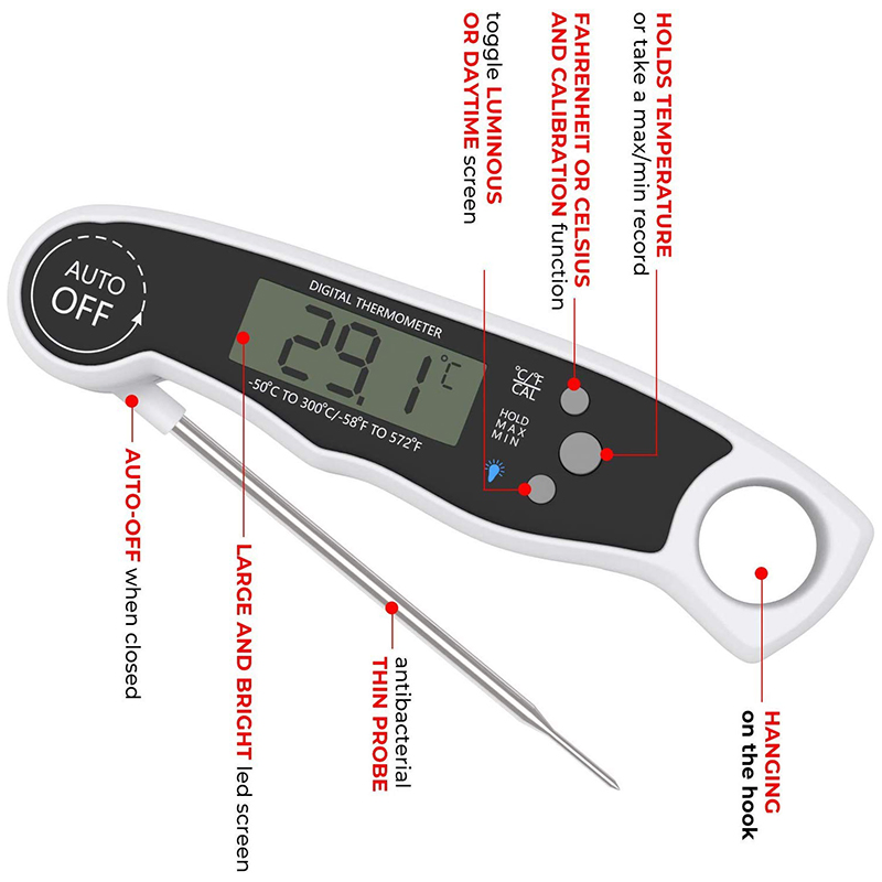 Amazon Best Seller CE FCC RoHS Auto off Waterproof Instant Read Kitchen Grill Milk Foldable Food Meat Digital Thermometer for BBQ Cooking Candy Gifts