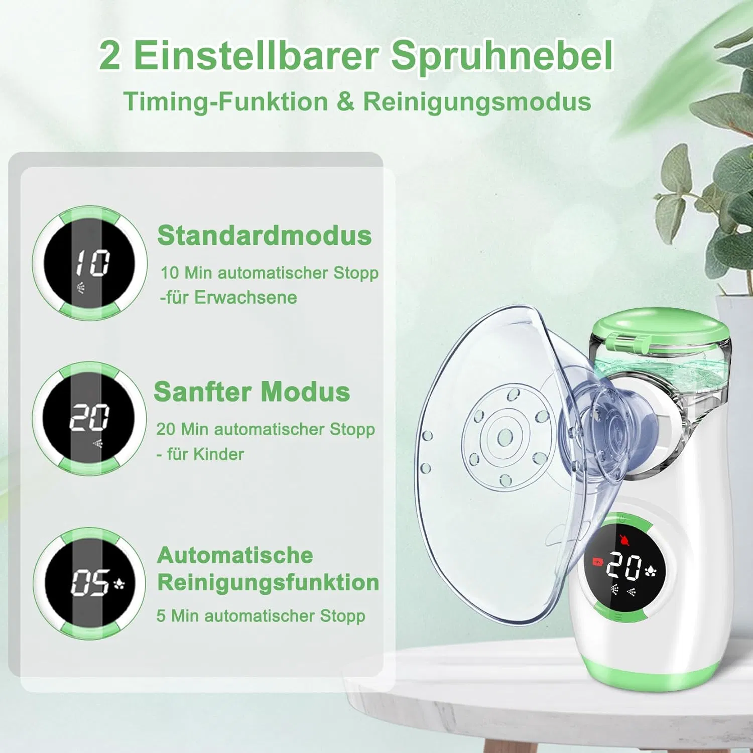 Portable Inhaler Nebulizer Automatic Cleaning Function Quiet Digital Mesh Nebulizer with 2 Masks and 1 Mouthpiece