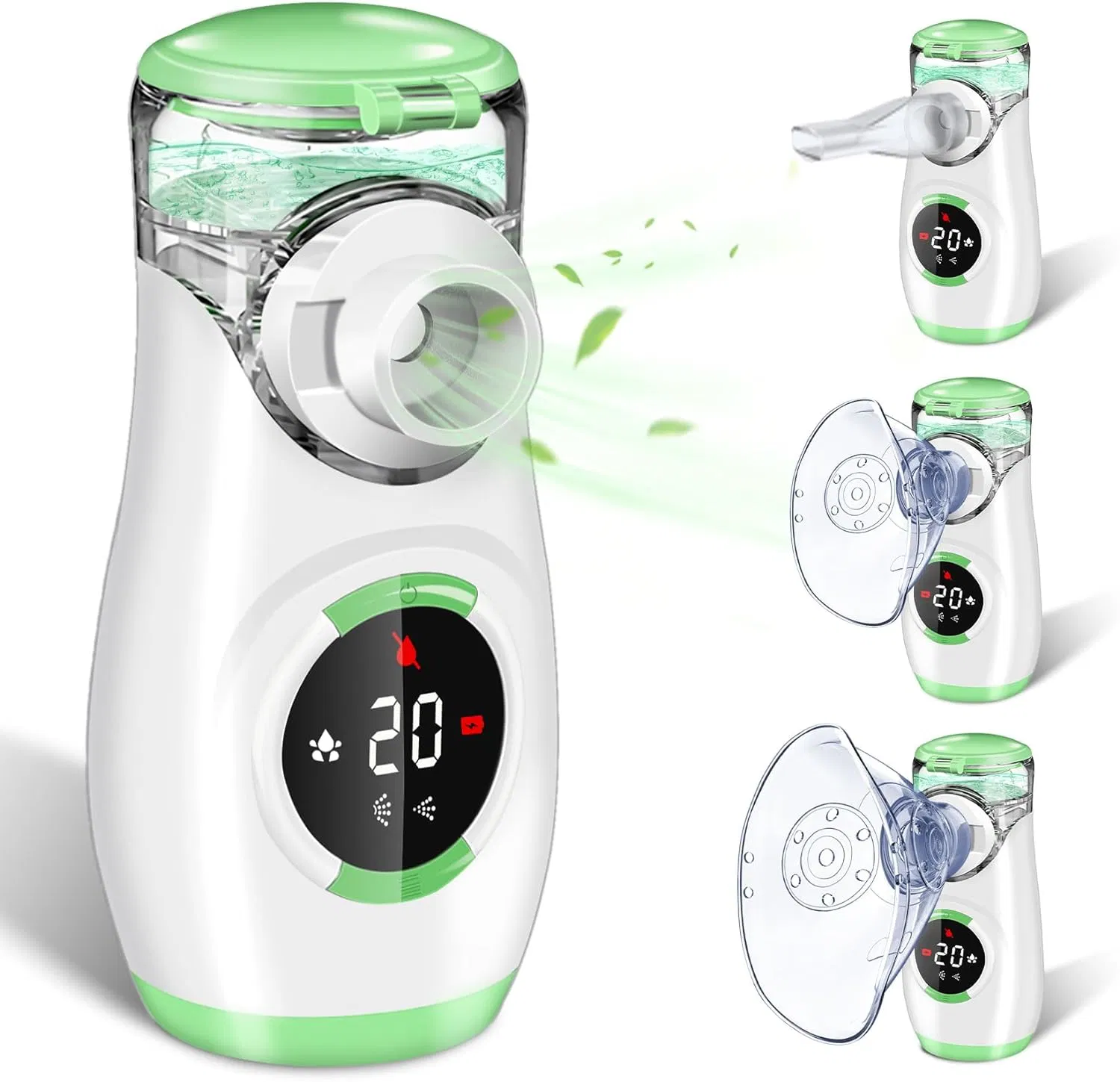 Portable Inhaler Nebulizer Automatic Cleaning Function Quiet Digital Mesh Nebulizer with 2 Masks and 1 Mouthpiece