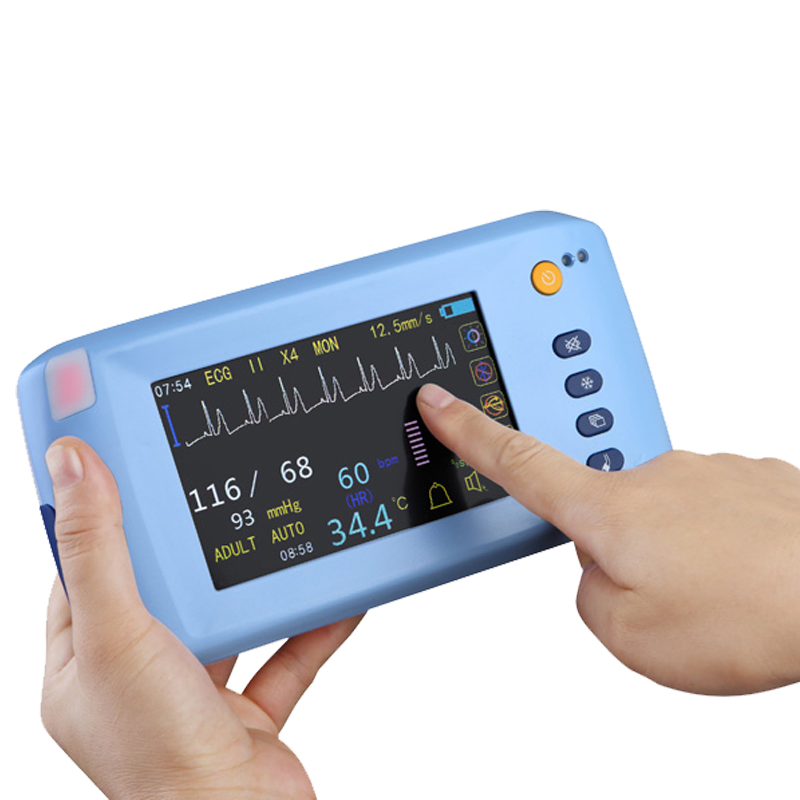 Portable ECG, NIBP, SpO2, Pr, Temp., Hr Touch Screen Handheld Patient Monitor