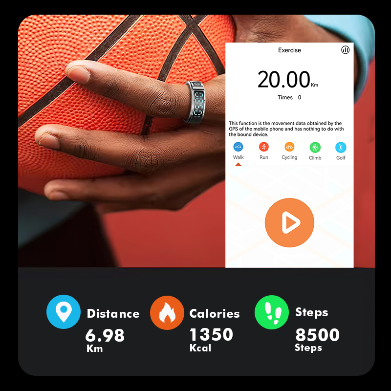 Custom Fashion Health Monitoring Smart Finger Ring Wearable Rings Termometro Device Smartring with Screen