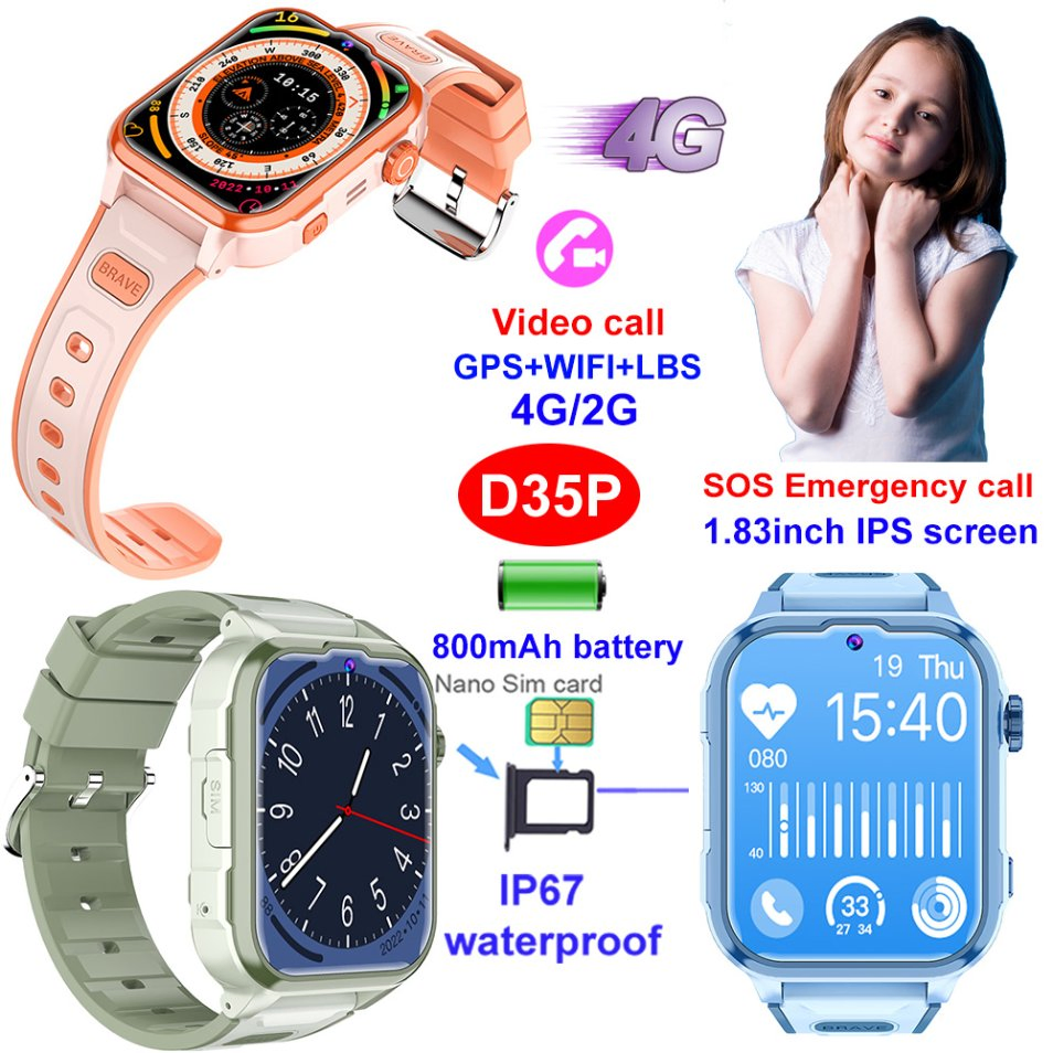 New launched China manufacture 4G IP67 waterproof fitness smart GPS watch tracker with rotation menu button SOS emergency button live map monitoring D35P