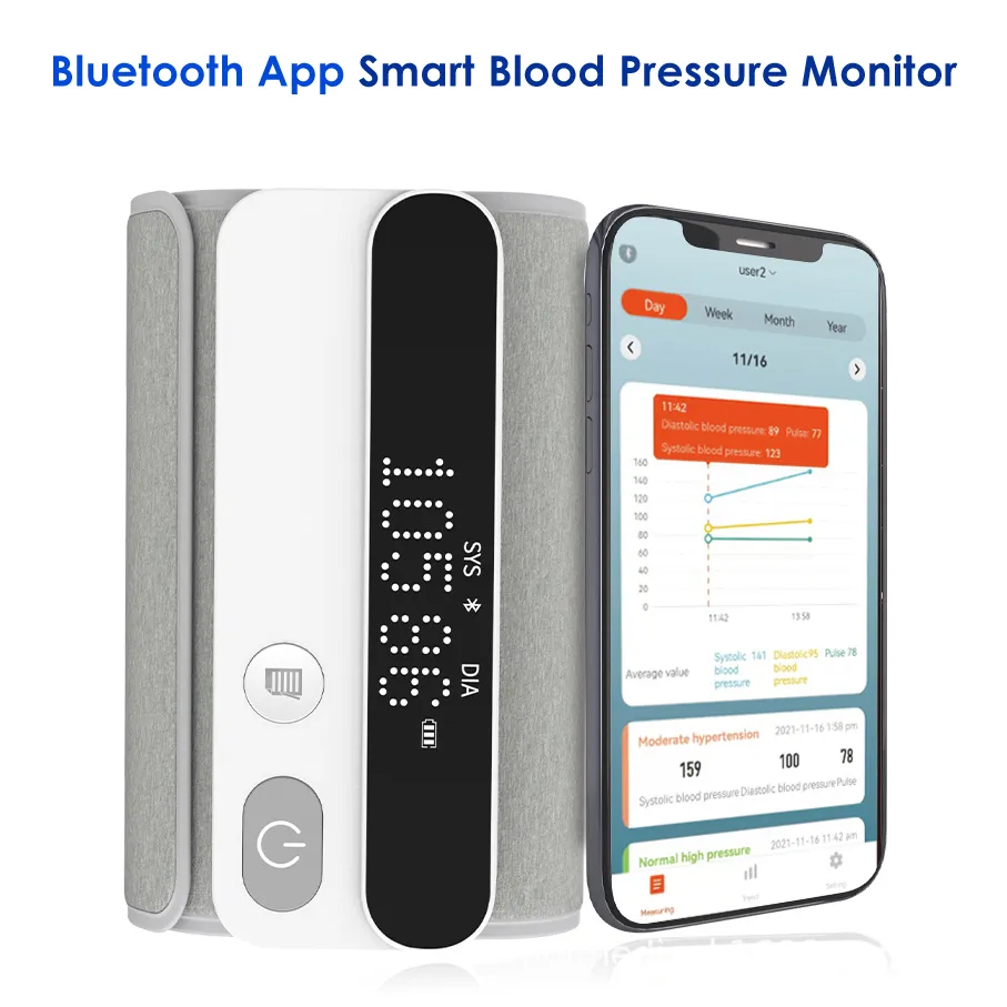New CE&FDA Cheap Price Arm Type Adjustable Cuff Bluetooth Digital Voice Broadcast Sphygmomanometer Blood Pressure Monitor Iot Android and Ios APP