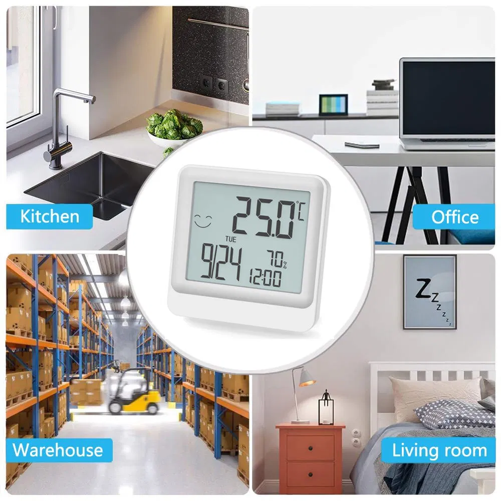 Factory Wholesale New Design LCD Display Digital Hygrometer Thermometer with Clock