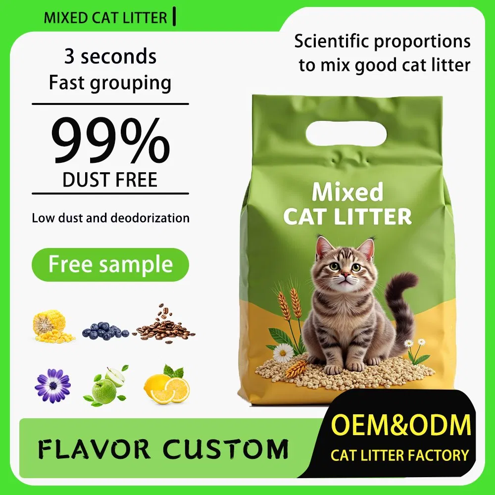 Industrial Grade Mixed Cat Litter Manufacturer Bentonite Kitty Litter and Tofu Kitty Sand Antibacterial Deodorising Low Dusting Non Staining Cat Litter