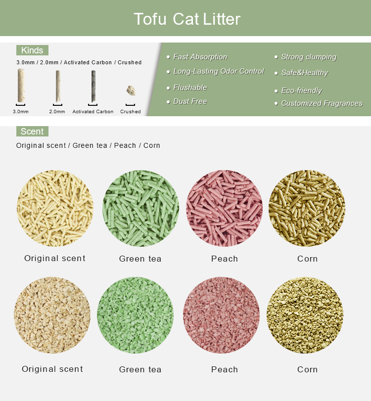 Wholesale Tofu Cat Litter Custom Factory 2.5kg Natur Scented Dust-Free Strong Clumping Soluble Cat Sand