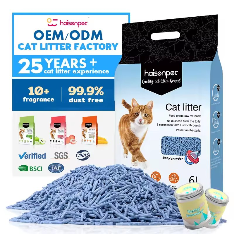 Manufacturer OEM Premium Easy Clean Plant Cat Sand Milk Scent 6L 2mm Stripe Shape Strong Clumping Tofu Cat Litter