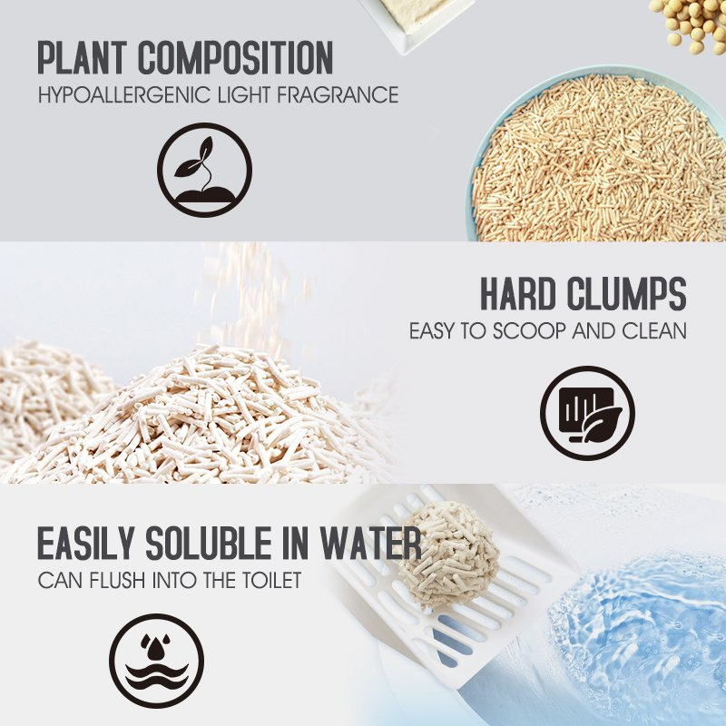 Natural Flushable Tofu Cat Litter with Strong Clumping No Dust
