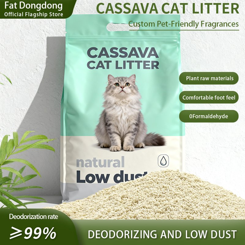 OEM/ODM Wholesale Eco-Friendly Highly Absorbent Dust-Free Natural Cassava Cat Litter That Clumps Quickly and Tightly in 2 Seconds Biodegradable Cat Sand