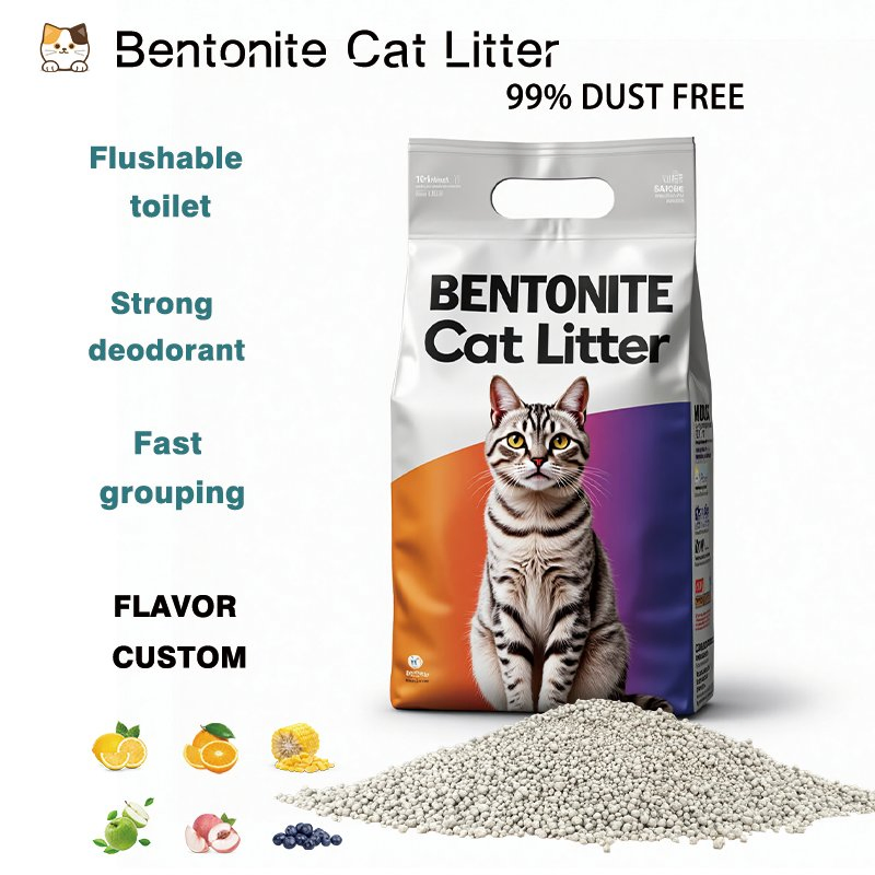 Cat Litter Factory Supply Odorless Sustainable Kitty Litter Lightweight Cat Litter Sand Lightweight Clumping Cat Litter Sands OEM White Bentonite Cat Litter