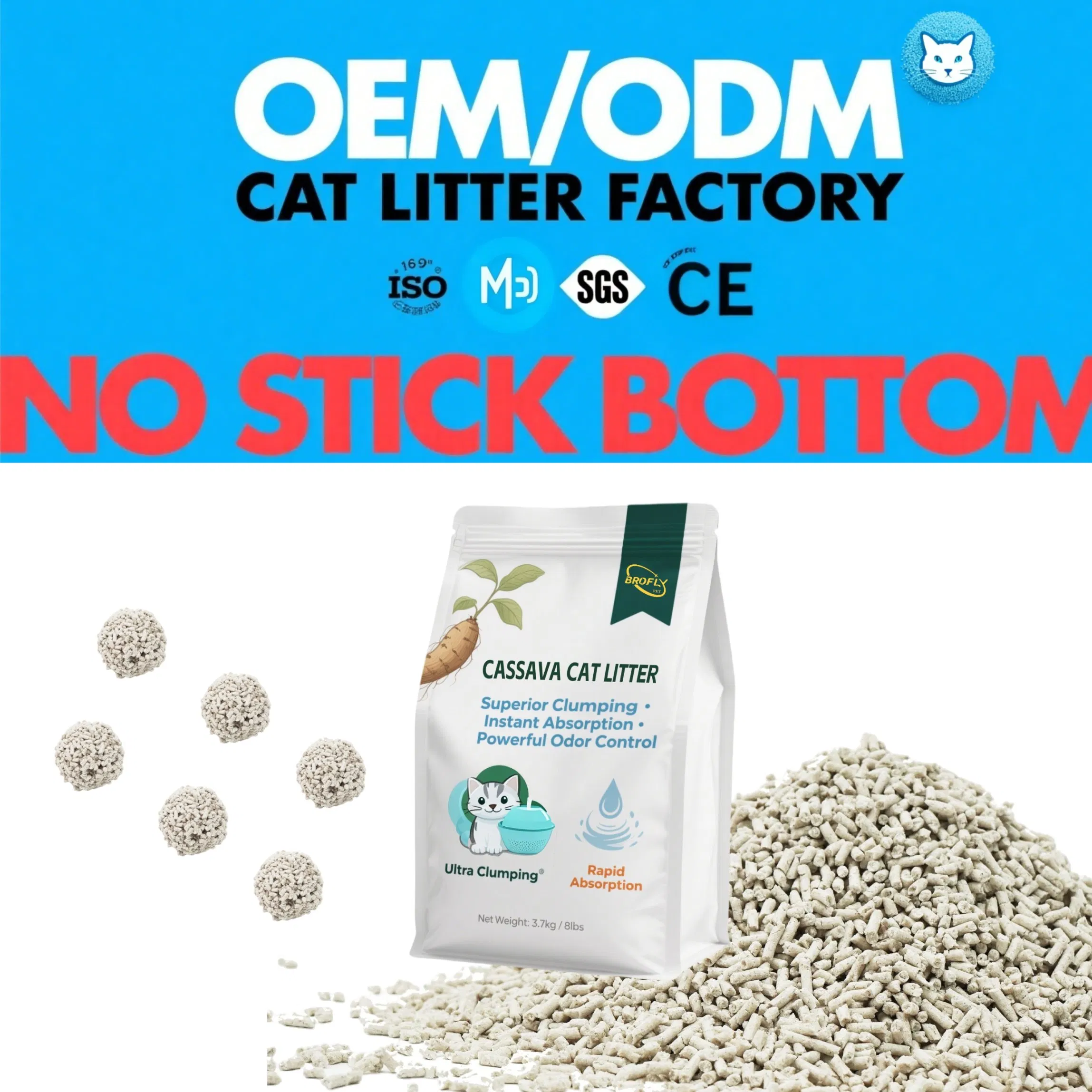 Manufacturer OEM Premium Cassava Bamboo Plant Cat Sand No Additive Scent Stripe Shape Strong Clumping Plant Cat Litter