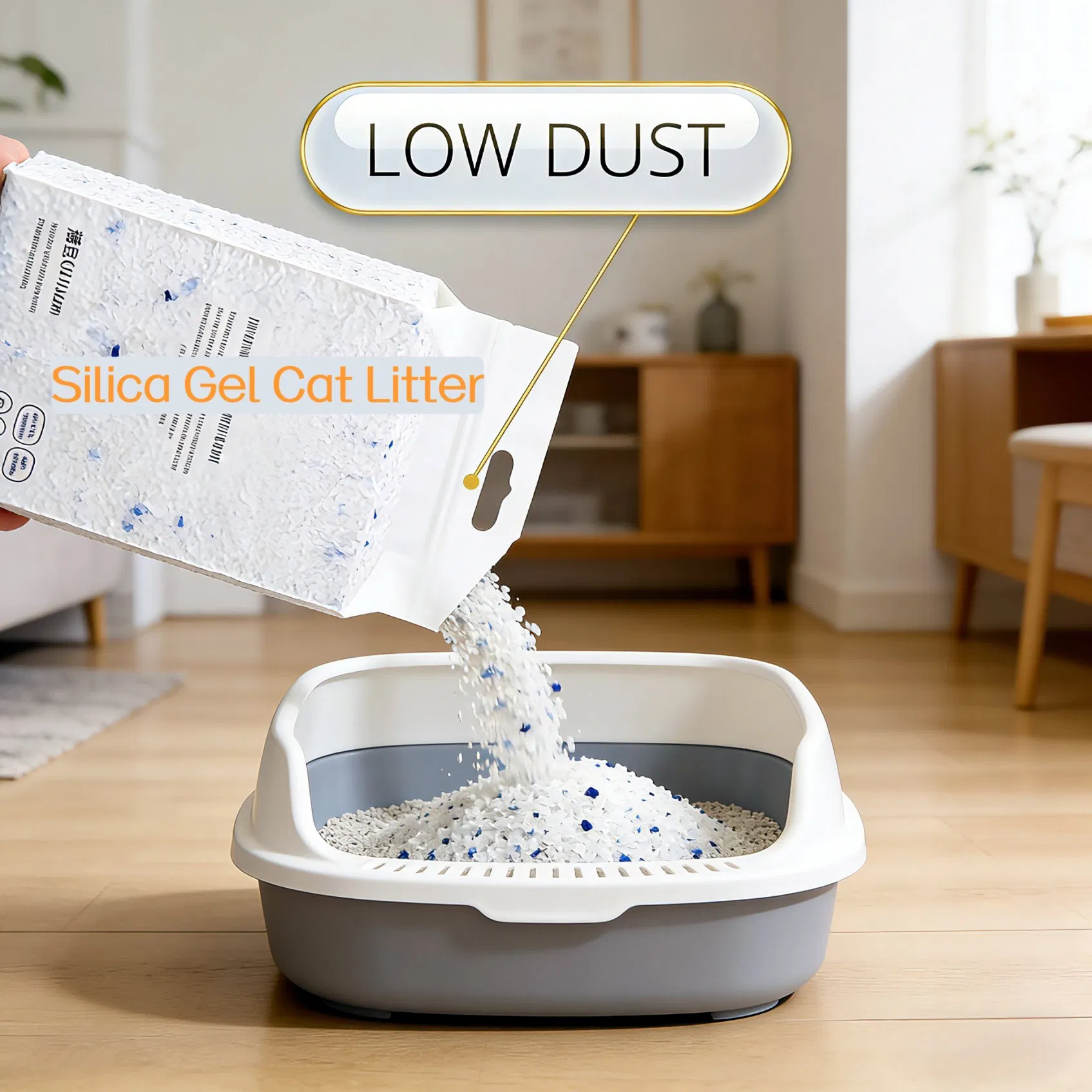Factory Direct 1-4mm/2-8mm/0.5-2mm/4-8mm/ Pet Products Silicone Kitty Sand Crystal Silica Gel Cat Litter for Multi-Cat Household
